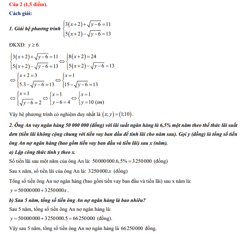 Đáp án đề thi vào 10 môn Toán Hải Phòng 2024