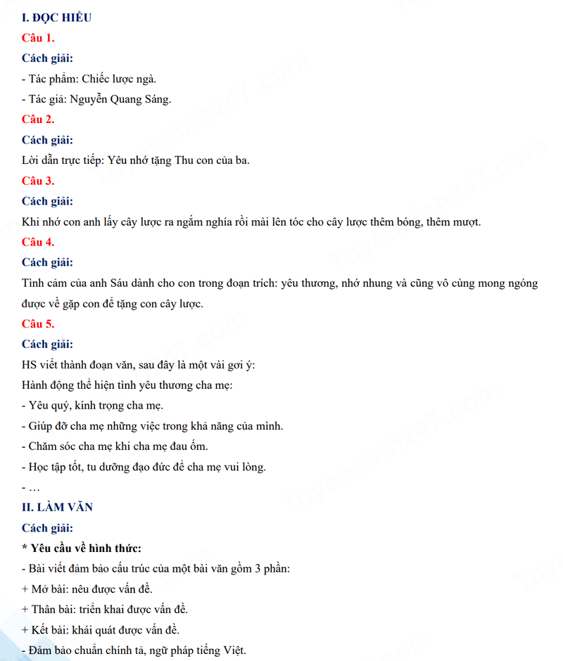 Đáp án đề Văn vào 10 hà Giang 2024-2025