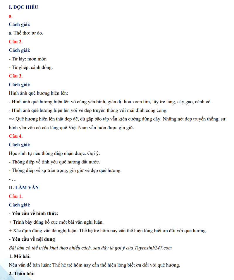Đáp án đề thi tuyển sinh lớp 10 môn Văn Nghệ An 2024