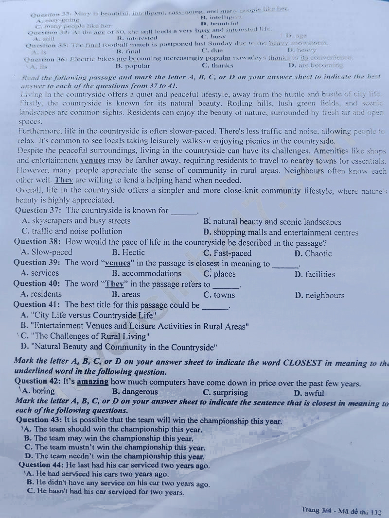 Đáp án đề thi tuyển sinh lớp 10 môn Anh Nghệ An 2024