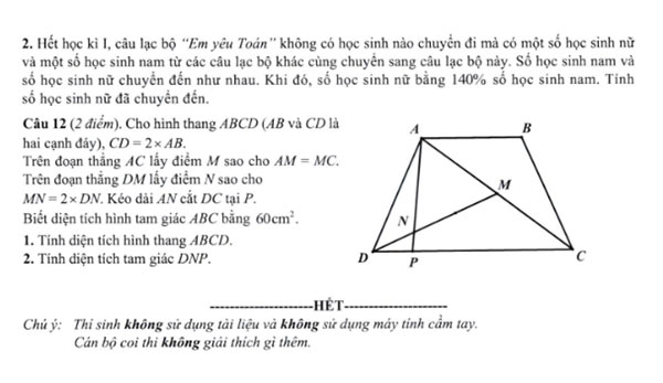Đề thi tuyển sinh lớp 6 môn Toán trường Nguyễn Tất Thành 2024-2025