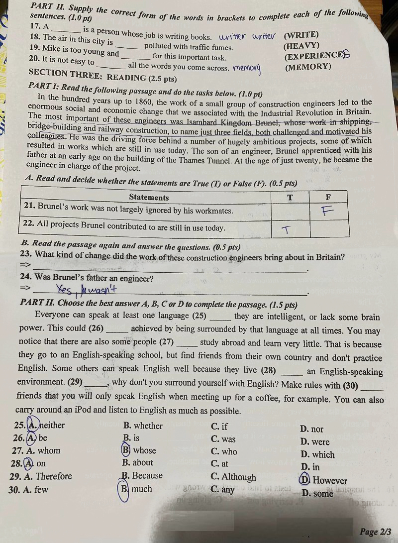Đề thi tuyển sinh lớp 10 môn Anh Quảng Nam 2024-2025