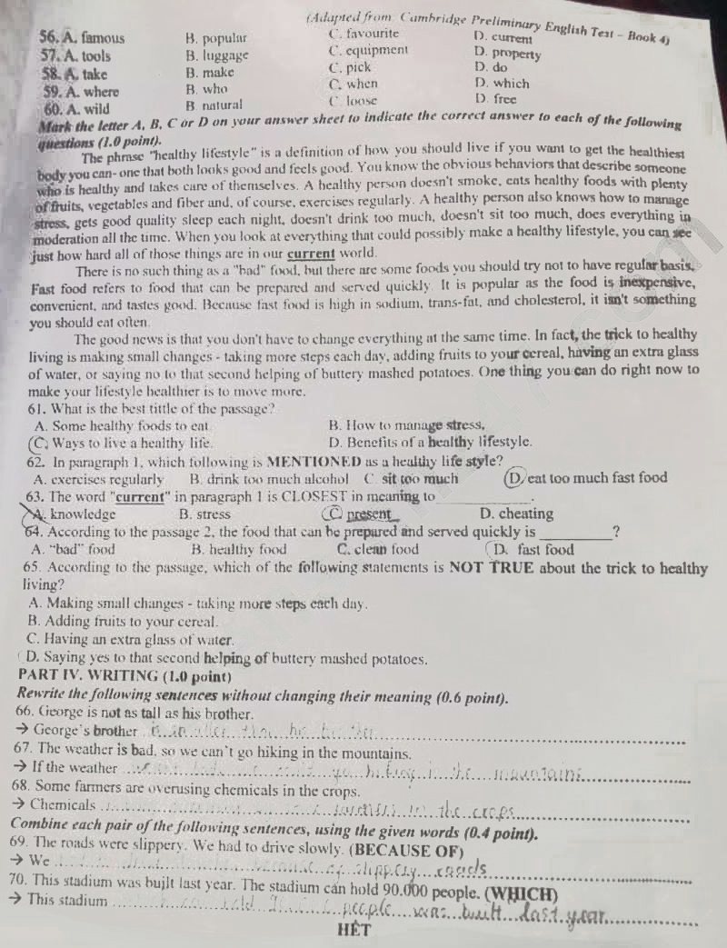 Đề thi tuyển sinh lớp 10 môn Anh Lào Cai 2024
