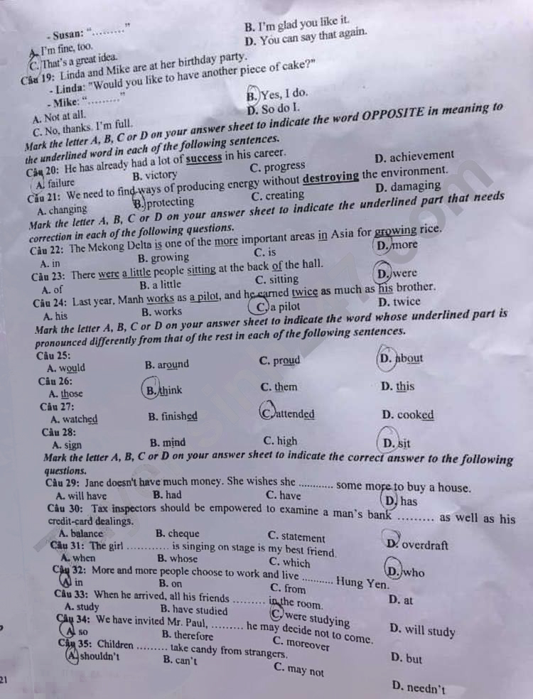 Đề thi vào lớp 10 môn Anh Hưng Yên 2024-2025