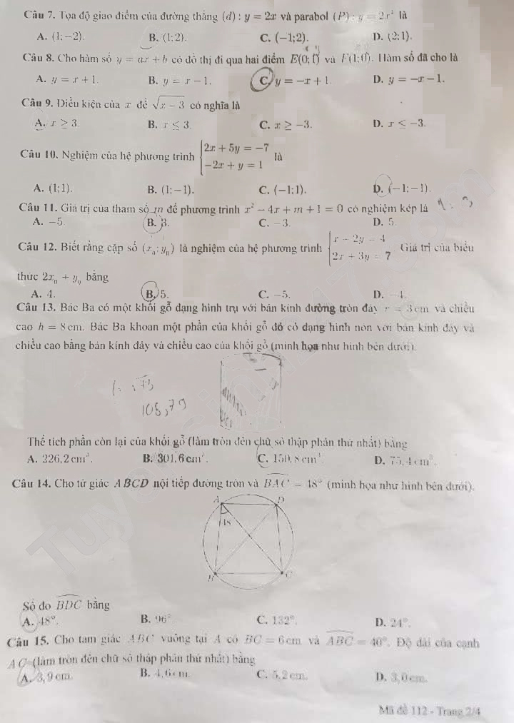 Đề thi tuyển sinh lớp 10 môn Toán Cần Thơ 2024-2025