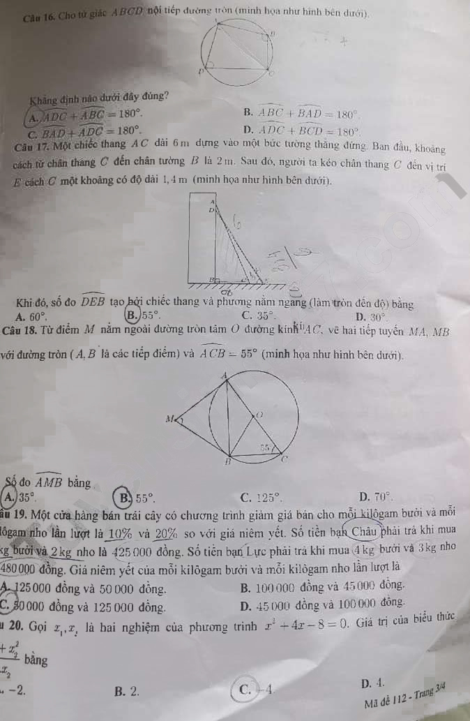 Đề thi tuyển sinh lớp 10 môn Toán Cần Thơ 2024-2025