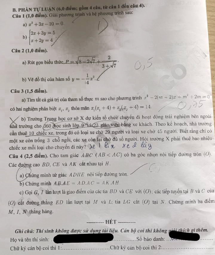 Đề thi tuyển sinh lớp 10 môn Toán Cần Thơ 2024-2025