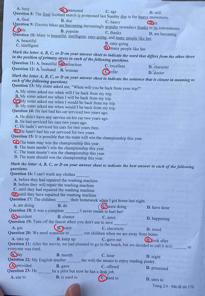 Đáp án đề Anh vào 10 Nghệ An 2024 mã đề 570