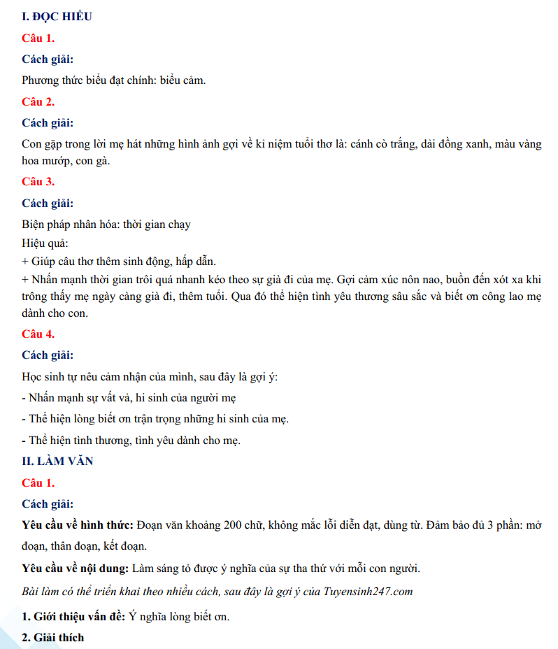 Đáp án đề thi tuyển sinh lớp 10 môn Văn Hà Tĩnh 2024-2025