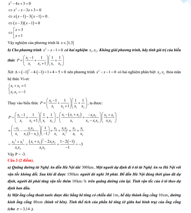 Đáp án đề thi tuyển sinh lớp 10 môn Toán Nghệ An 2024