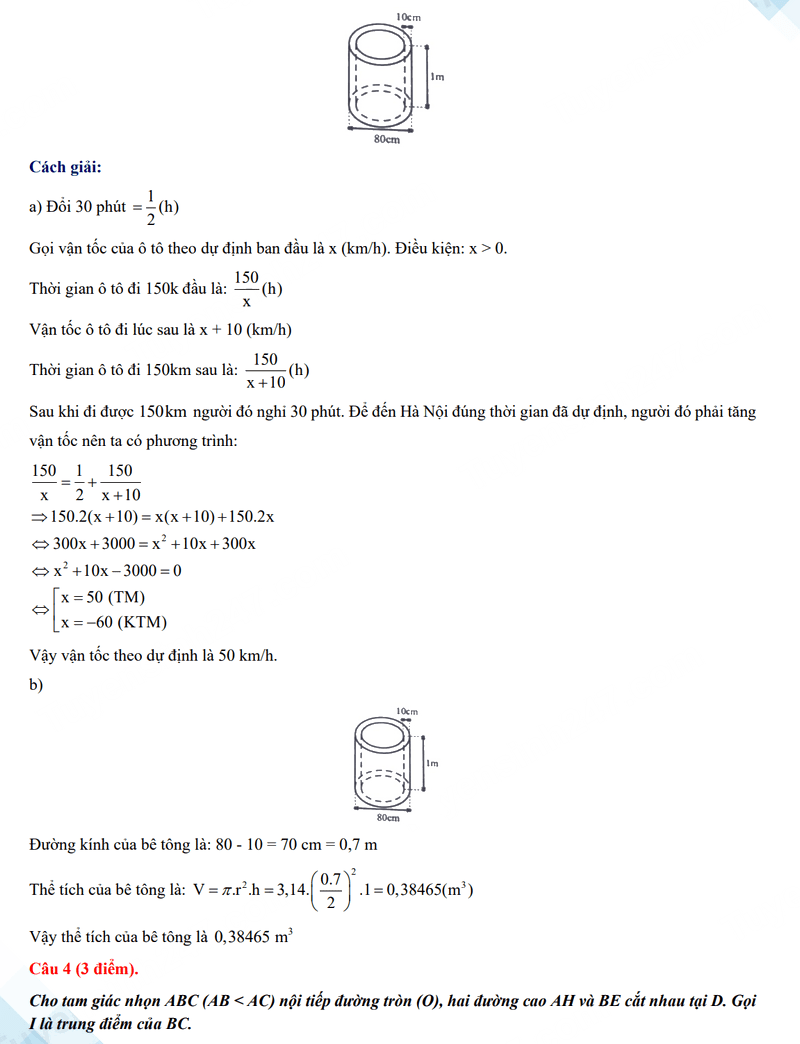 Đáp án đề thi tuyển sinh lớp 10 môn Toán Nghệ An 2024