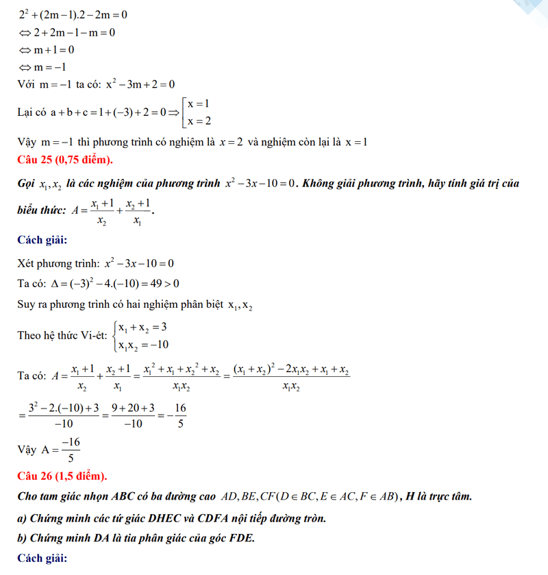 Đáp án đề thi tuyển sinh lớp 10 môn Toán Bến Tre 2024