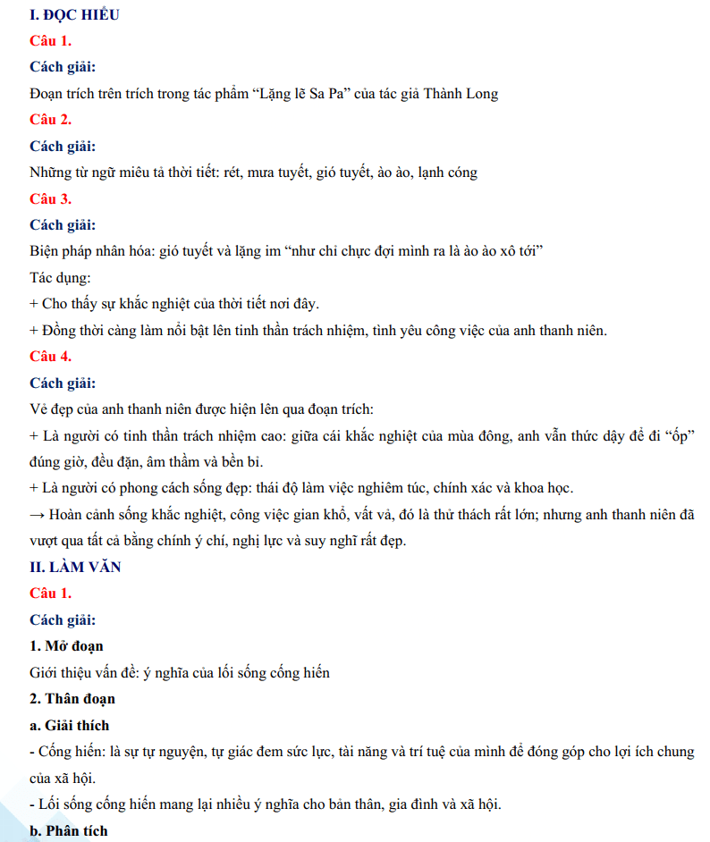 Đáp án đề thi tuyển sinh lớp 10 môn Văn Bắc Ninh 2024 2025