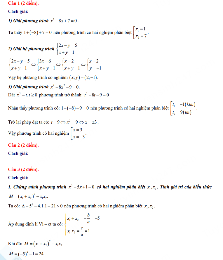 Đáp án đề thi tuyển sinh lớp 10 môn Toán Đồng Nai 2024-2025