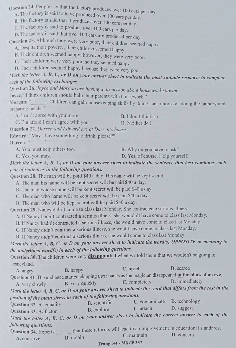 Đề thi Tiếng Anh vào 10 Bắc Ninh 2024