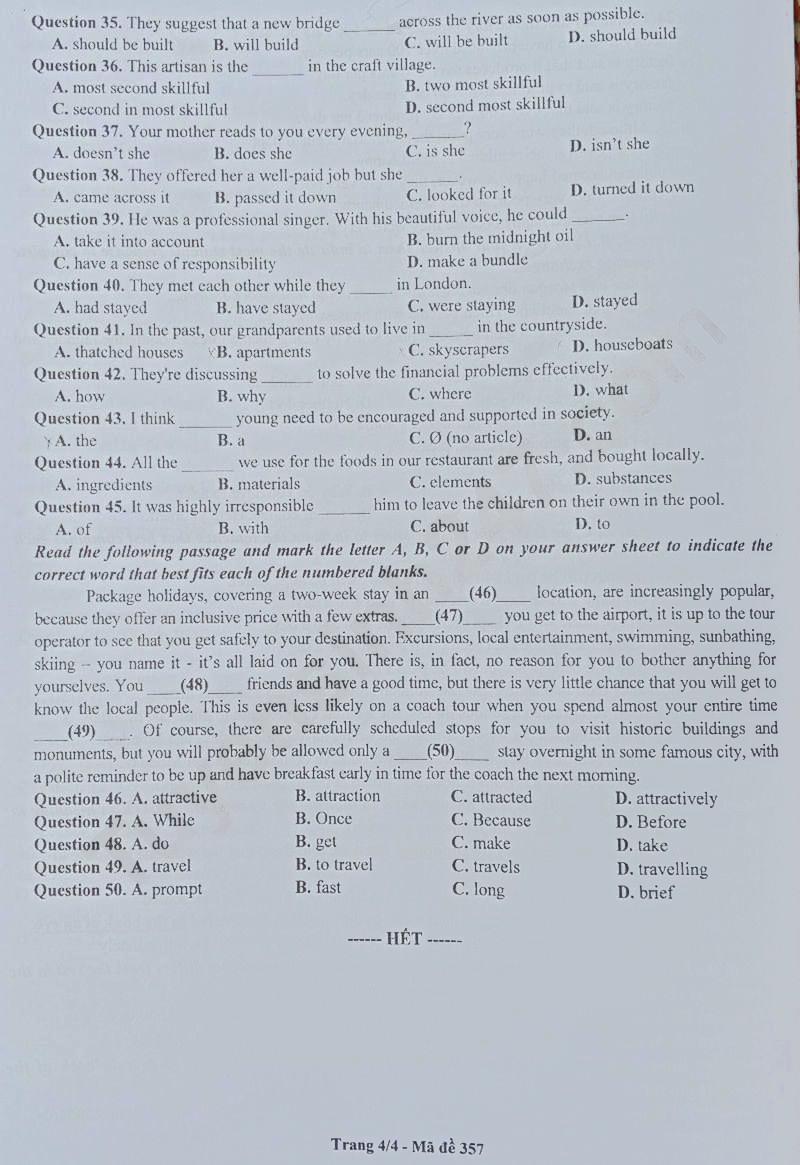 Đề thi Tiếng Anh vào 10 Bắc Ninh 2024