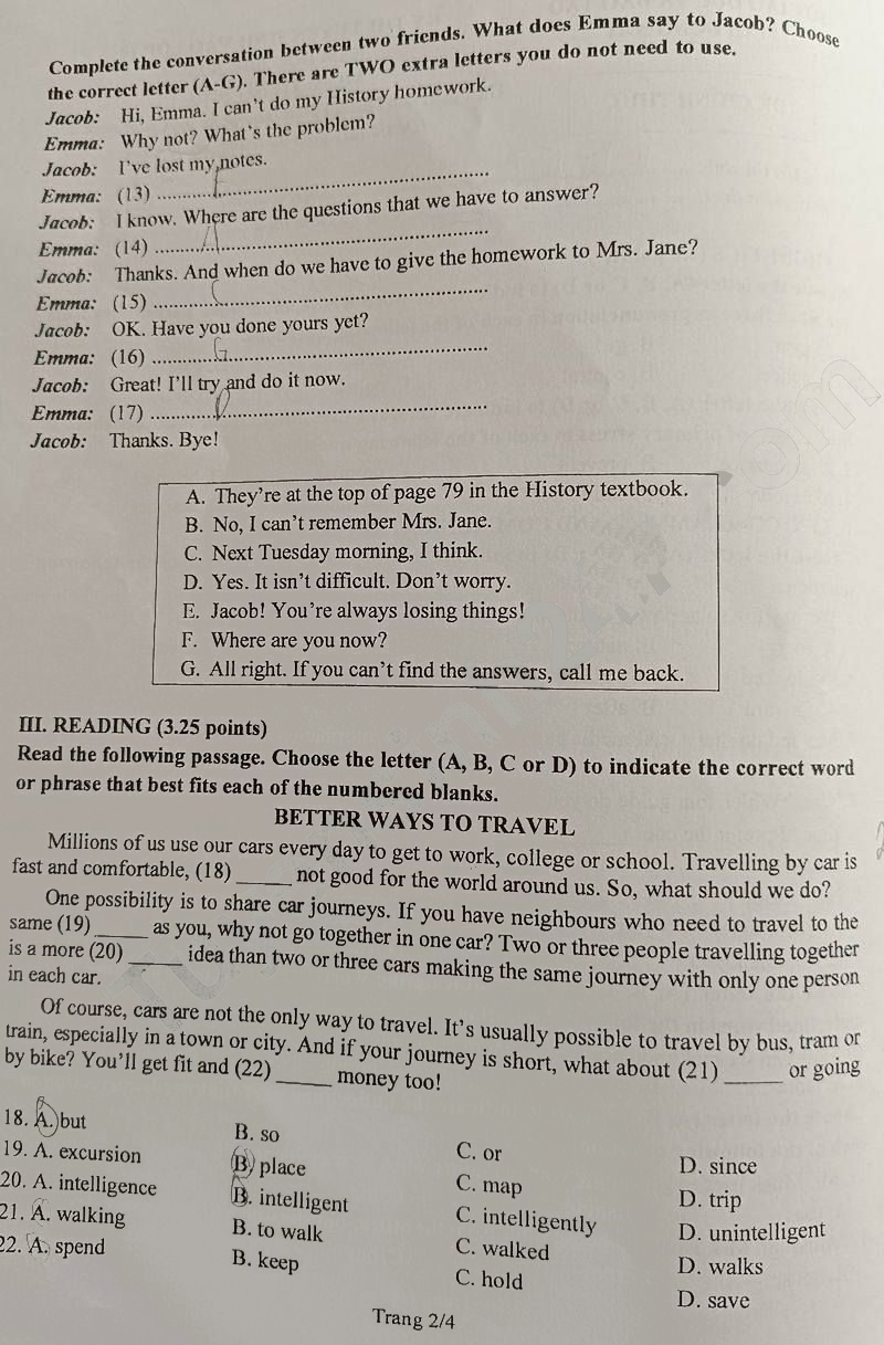 Đề thi tuyển sinh lớp 10 môn Anh Đồng Nai 2024-2025