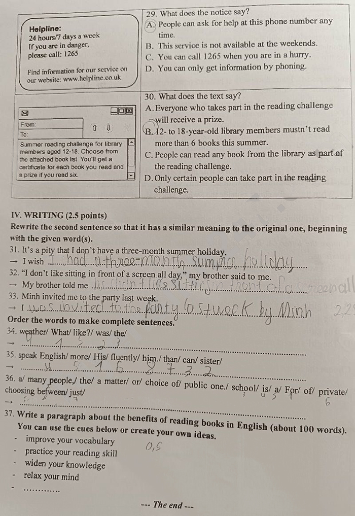 Đề thi tuyển sinh lớp 10 môn Anh Đồng Nai 2024-2025
