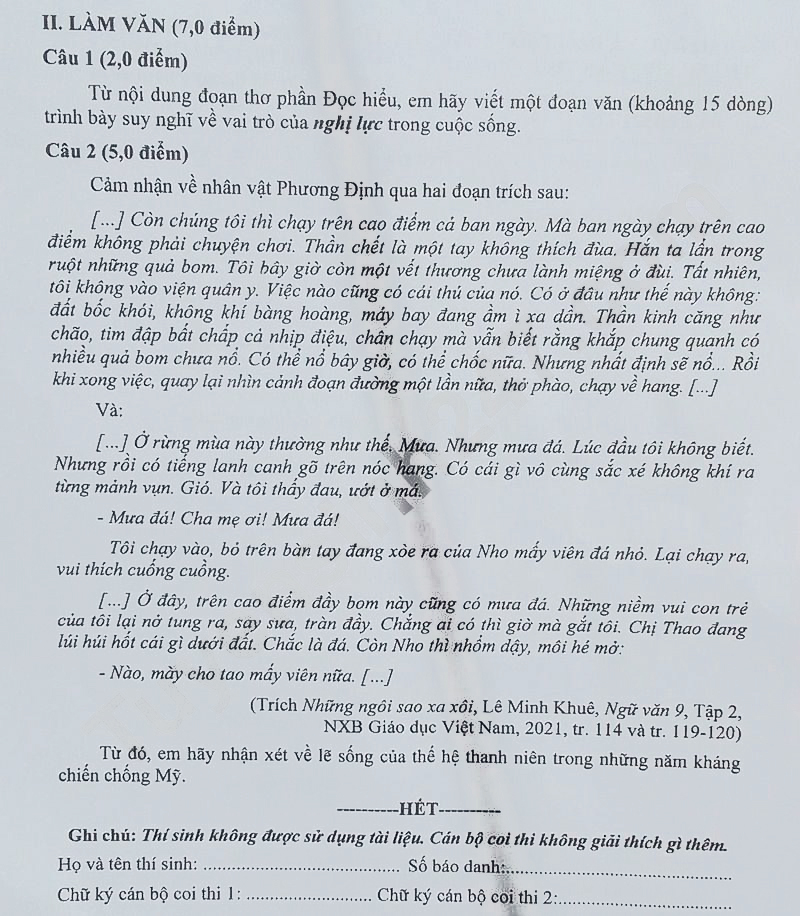  Đề thi tuyển sinh lớp 10 môn Văn Cần Thơ 2024-2025