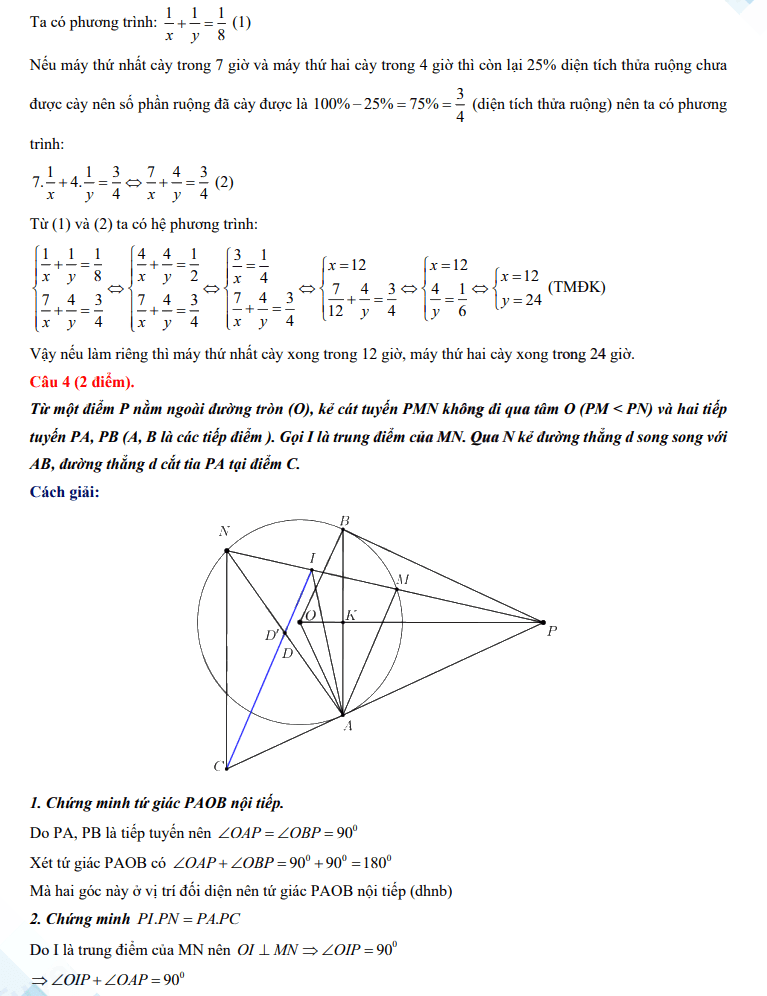 Giải đề thi vào 10 Hòa Bình môn Toán 2024