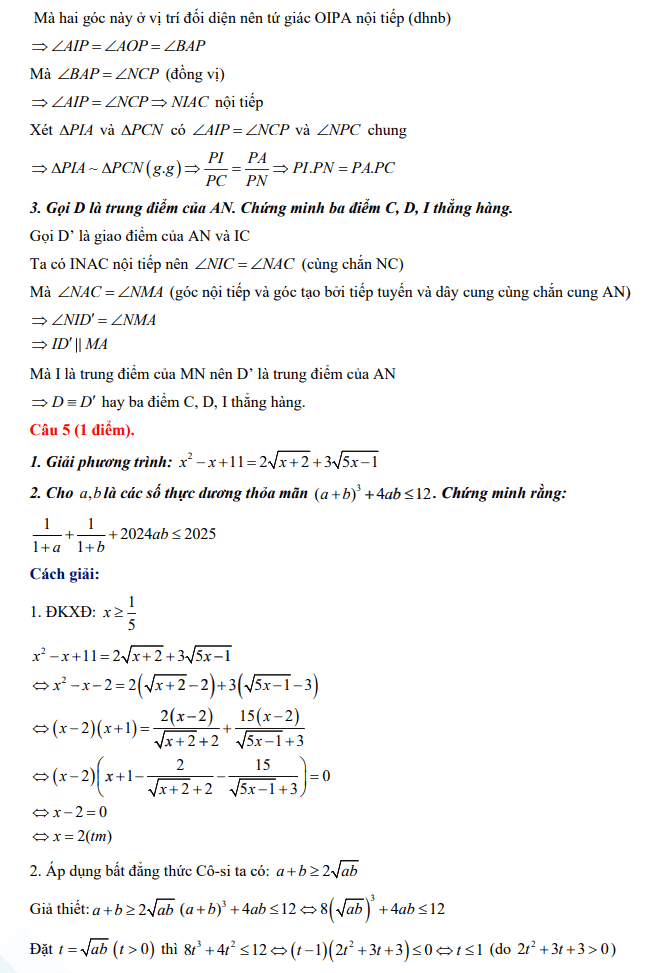 Giải đề thi vào 10 Hòa Bình môn Toán 2024