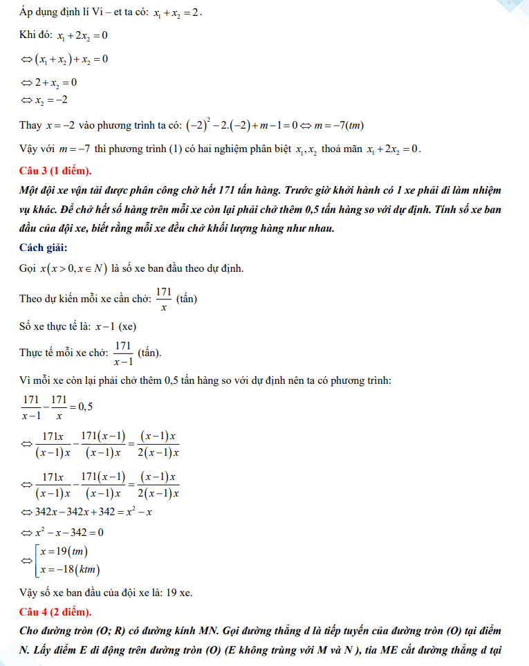 Đáp án đề thi tuyển sinh lớp 10 môn Toán Bắc Ninh 2024 2025