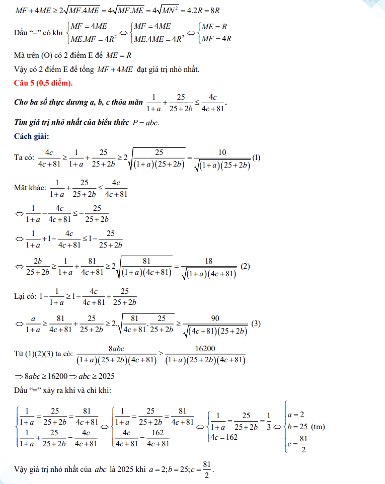 Đáp án đề thi tuyển sinh lớp 10 môn Toán Bắc Ninh 2024 2025