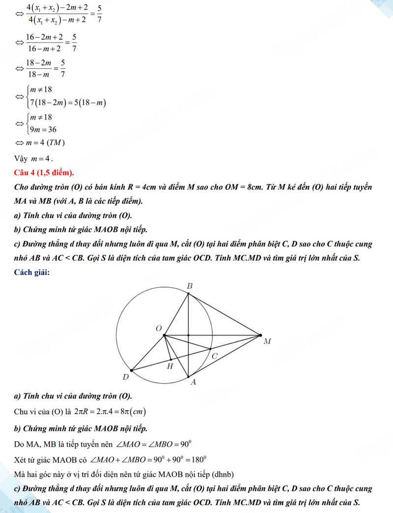 Đáp án đề thi tuyển sinh lớp 10 môn Toán Hậu Giang 2024