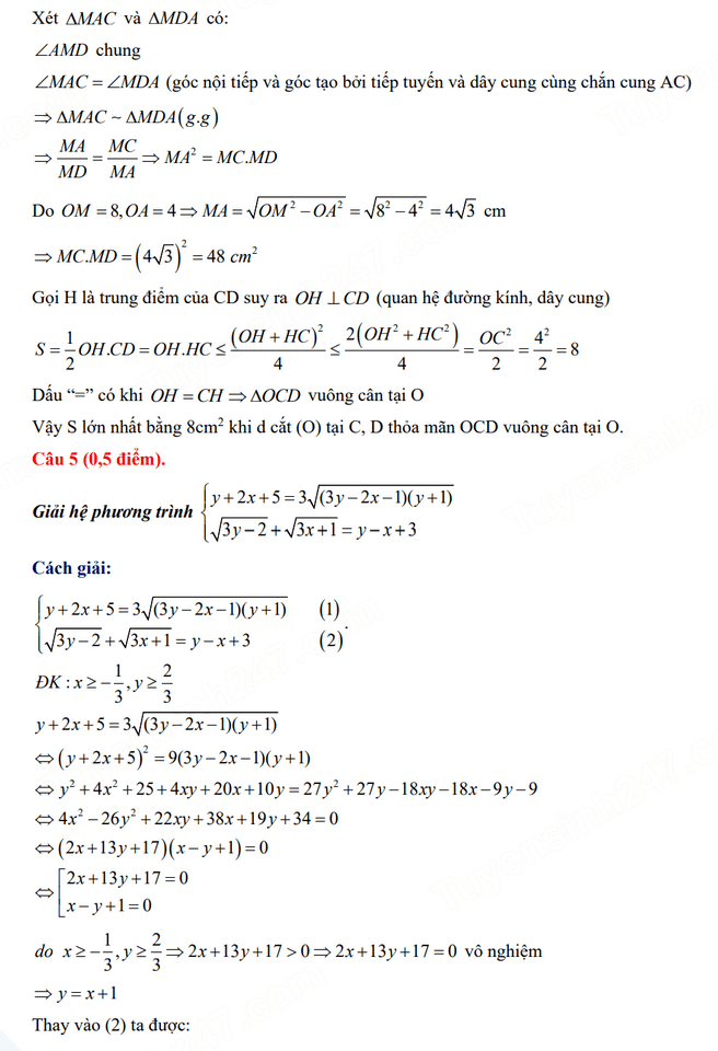Đáp án đề thi tuyển sinh lớp 10 môn Toán Hậu Giang 2024