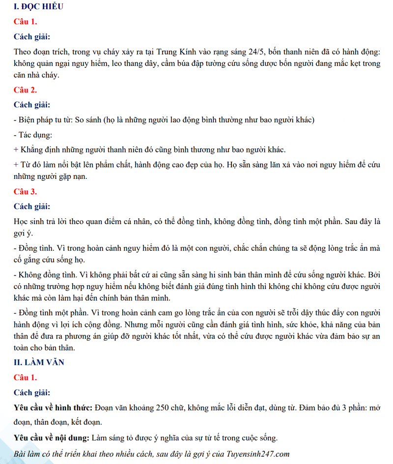 Đáp án đề thi tuyển sinh lớp 10 môn văn Đắk Lắk 2024-2025