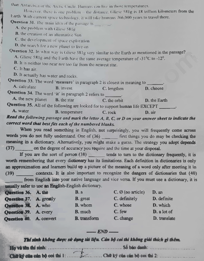 Đề thi tuyển sinh lớp 10 môn Anh Đắk Lắk 2024