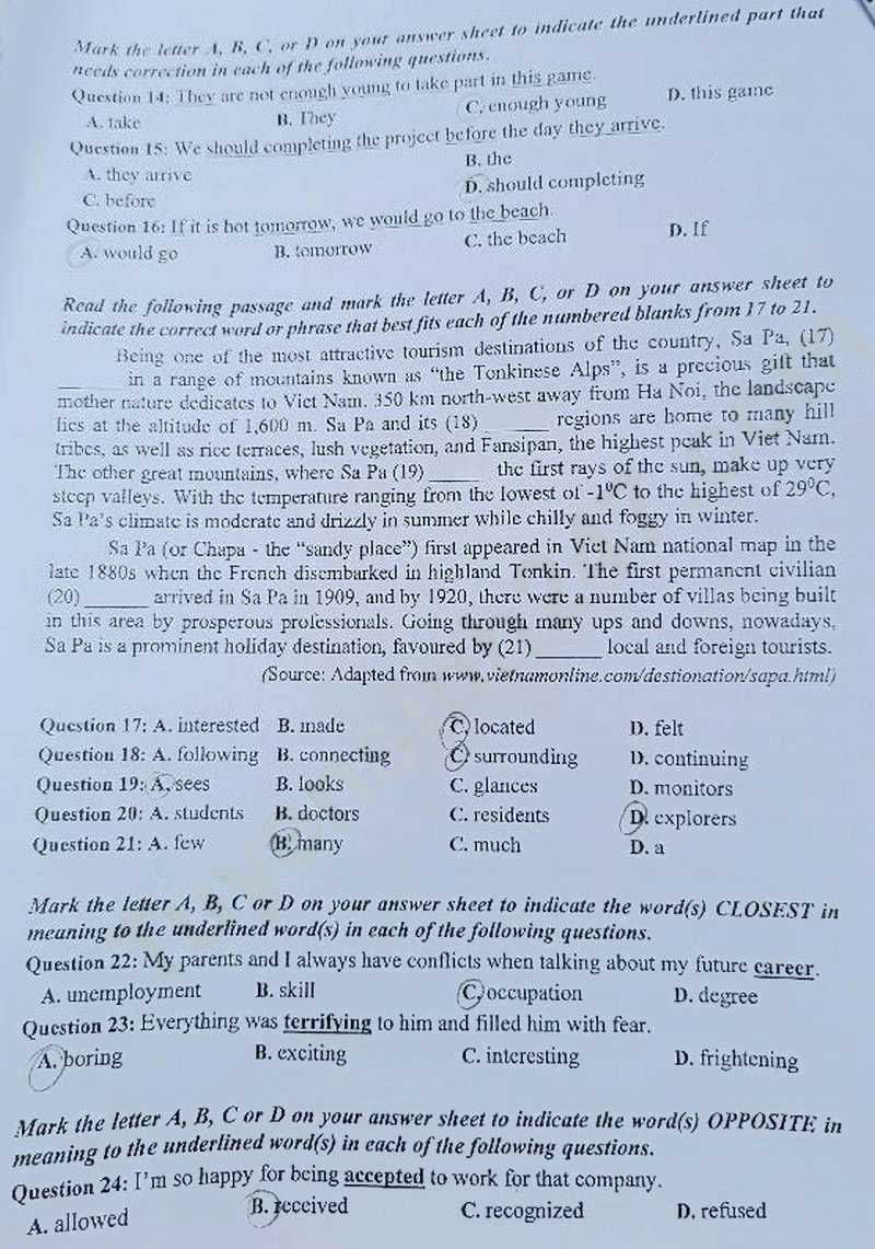 File đề thi tuyển sinh lớp 10 môn Anh Thái Nguyên 2024