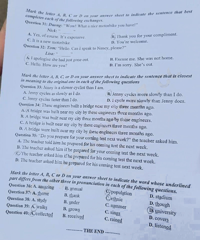 File đề thi tuyển sinh lớp 10 môn Anh Thái Nguyên 2024