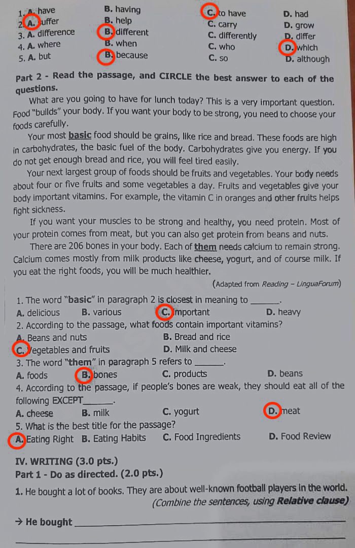 Đáp án đề thi tuyển sinh vào 10 môn Anh Bà Rịa Vũng Tàu 2024
