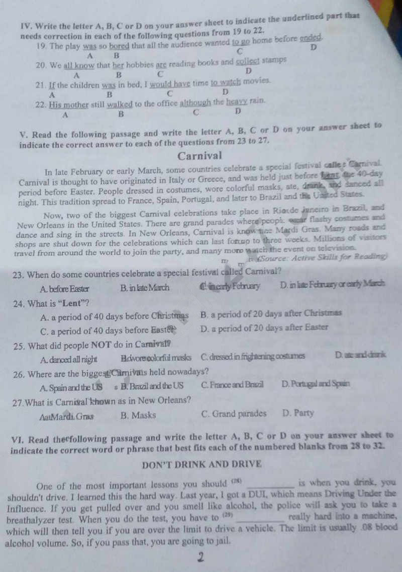 Đề thi tuyển lớp 10 môn Tiếng Anh Hậu Giang 2024-2025