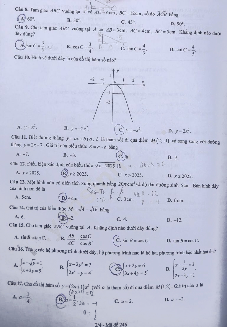 Đề thi vào 10 môn Toán Bắc Ninh 2024