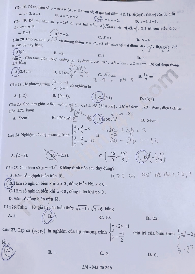 Đề thi vào 10 môn Toán Bắc Ninh 2024