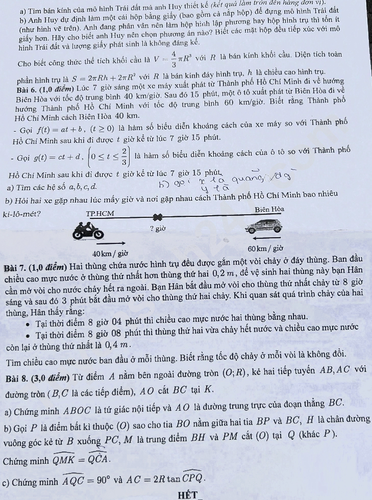Đề thi tuyển sinh lớp 10 môn toán 2024-2025 TP HCM