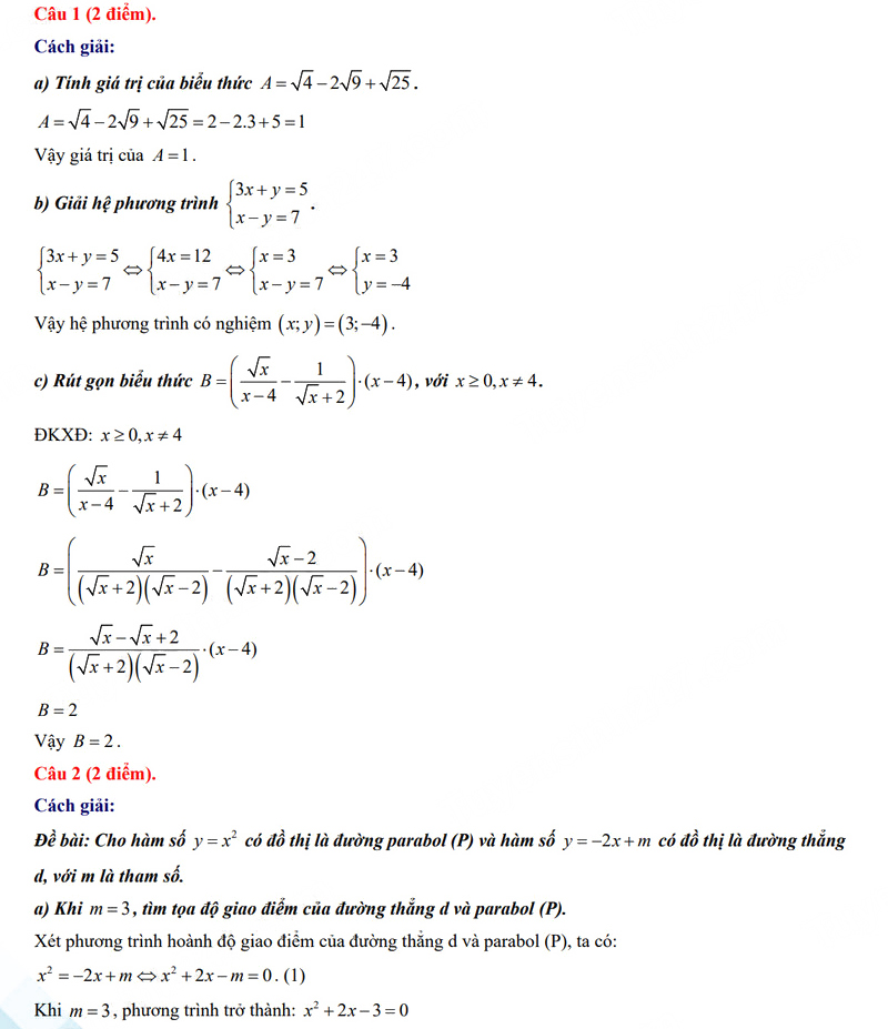 Đáp án đề thi vào 10 Đắk Lắk môn Toán 2024