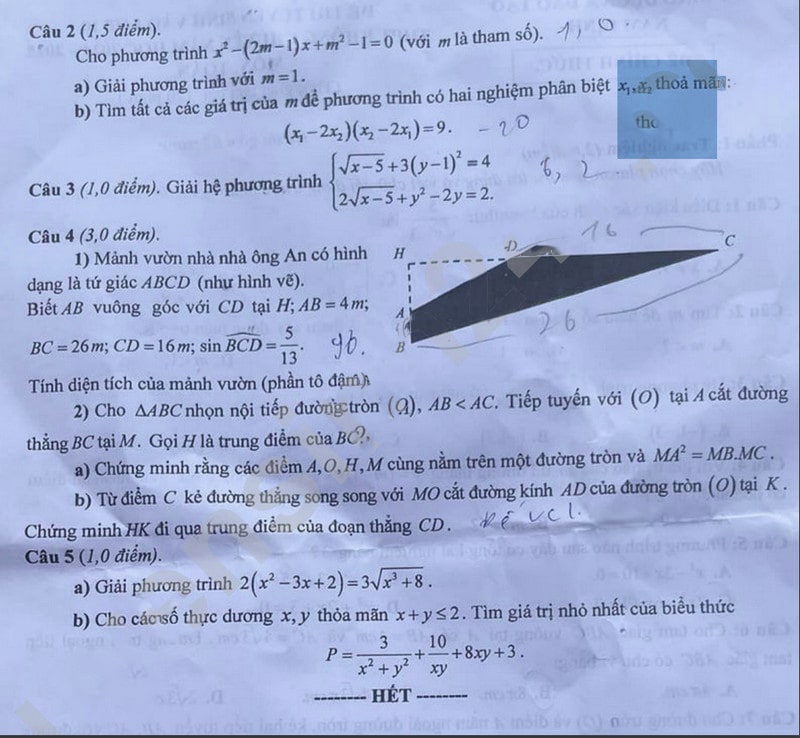 Đáp án đề thi tuyển sinh lớp 10 môn Toán 2024-2025 Nam Định