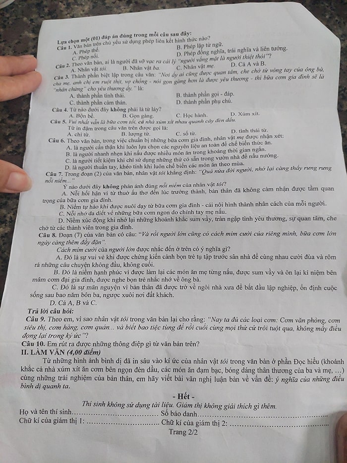 Đề Văn tuyển sinh lớp 10 năm 2024 Phú Yên