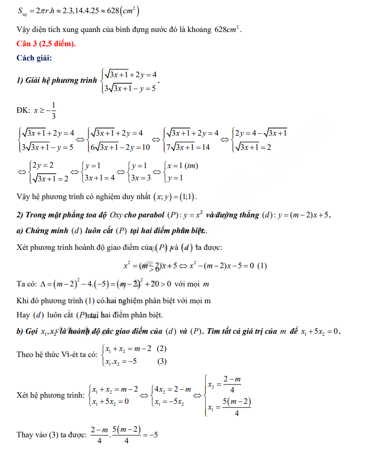 Đáp án đề Toán vào 10 hà Nội 2024-2025