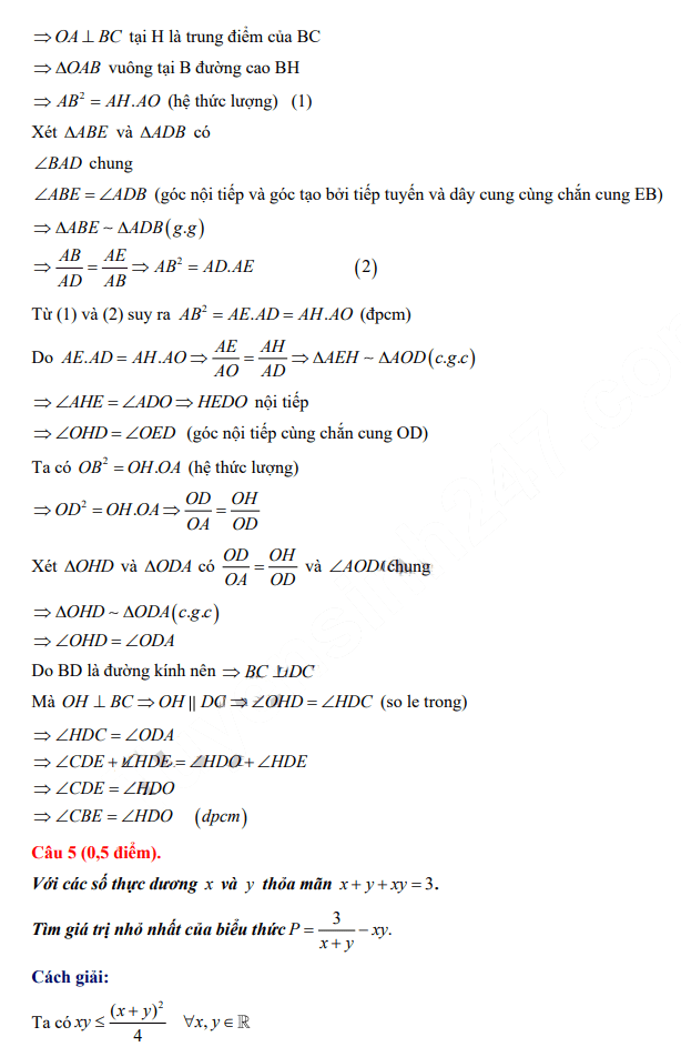 Đáp án đề Toán vào 10 hà Nội 2024-2025