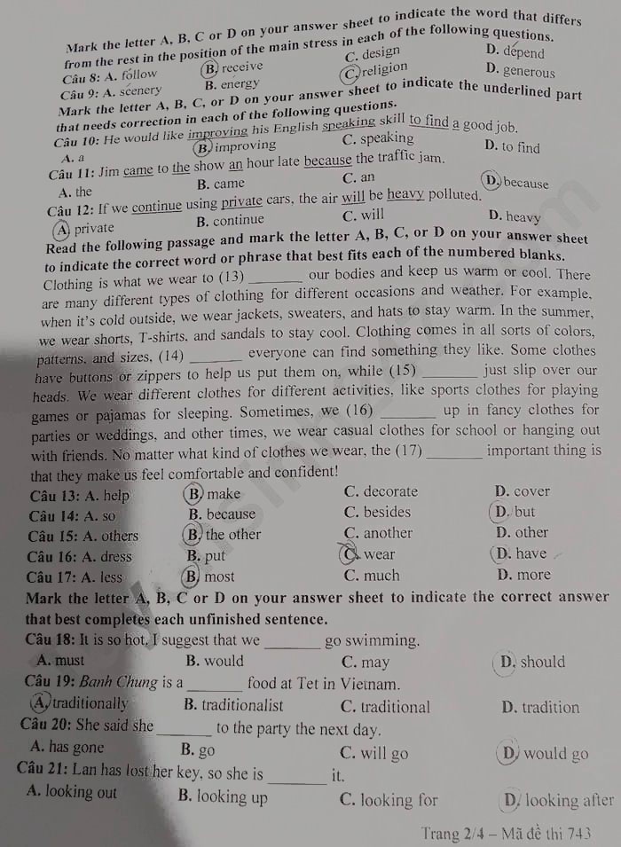 Đề thi tuyển sinh lớp 10 môn Anh Tây Ninh 2024-2025