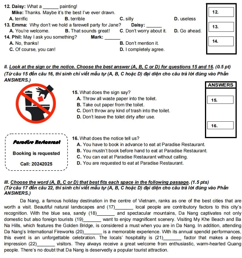 Đề tuyển sinh 10 môn Anh TPHCM 2024