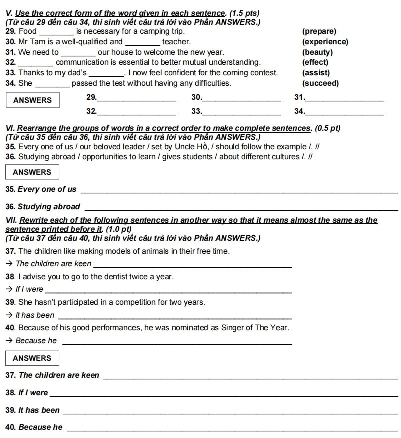 Đề tuyển sinh 10 môn Anh TPHCM 2024