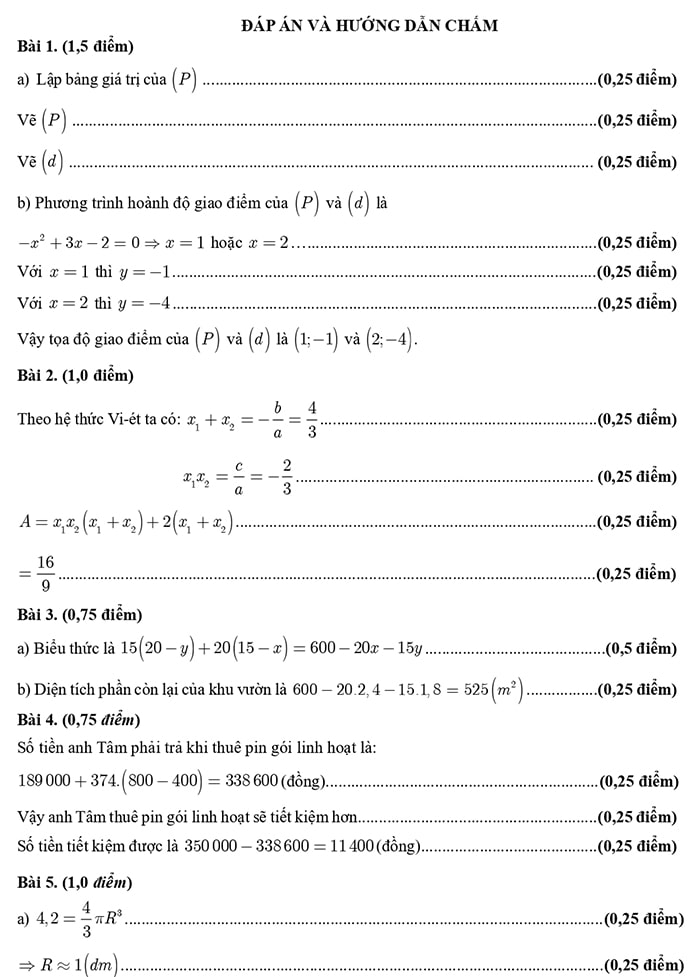 Đáp án đề thi tuyển sinh lớp 10 môn Toán thành phố Hồ Chí Minh 2024
