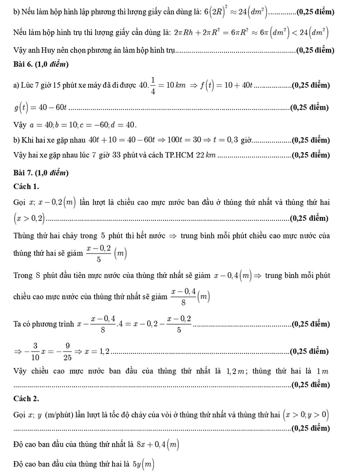Đáp án đề thi tuyển sinh lớp 10 môn Toán thành phố Hồ Chí Minh 2024