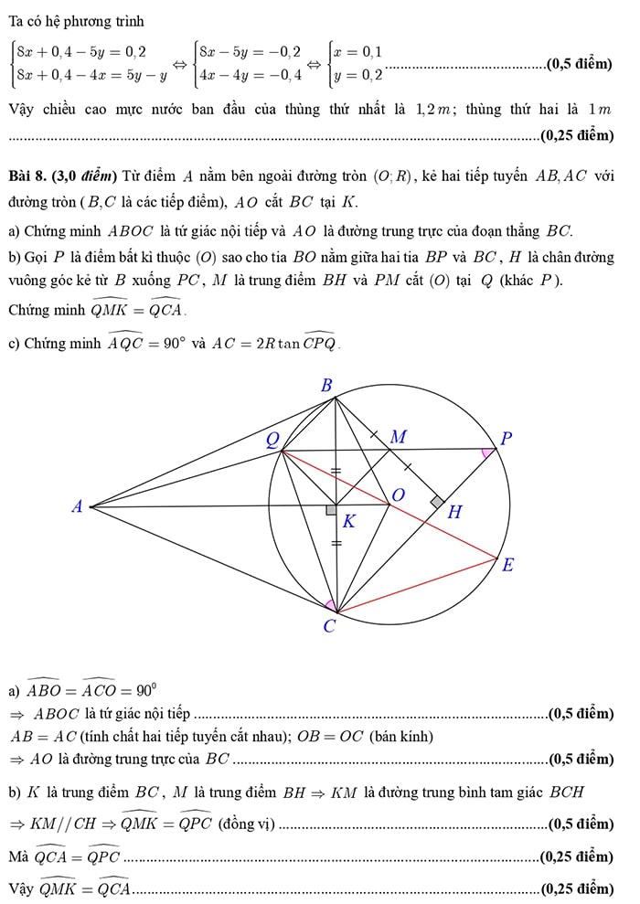 Đáp án đề thi tuyển sinh lớp 10 môn Toán thành phố Hồ Chí Minh 2024