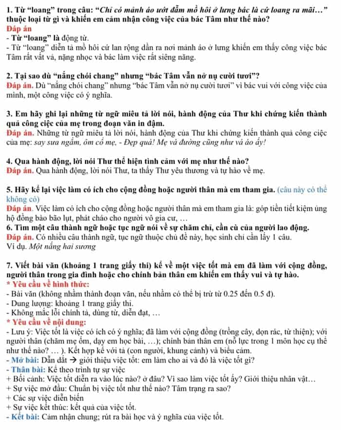 Đáp án đề thi vào lớp 6 môn Tiếng Việt trường Nam Từ Liêm 2024-2025